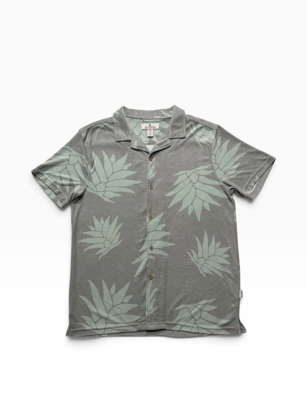 Rainforest Short Sleeve Button Down Shirt Size M Gray Pineapple Leaf Terry
